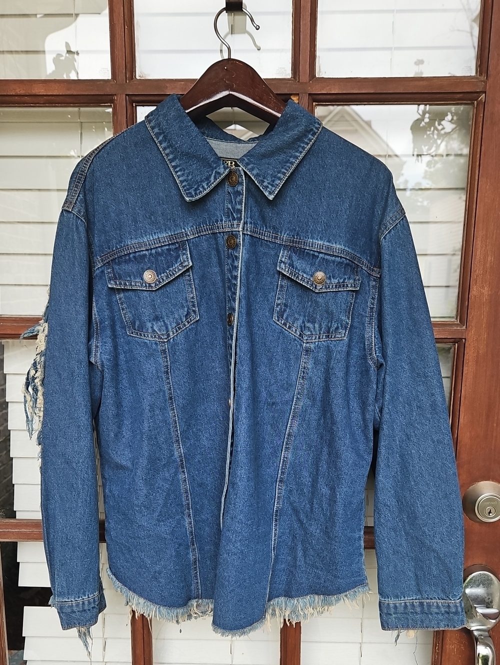 Lucky And Blessed Blue Denim Fringe Cowboy Western Button-Down Size Large Jacket - Picture 2 of 5